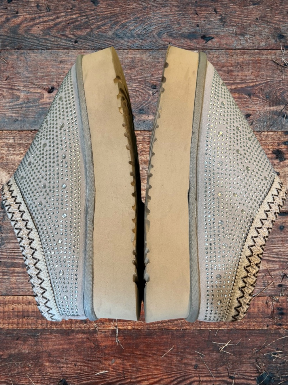 UGG RARE Vintage Tasman Platform Rhinestone Suede Mules Clogs Slippers Sand Grey - Picture 4 of 16